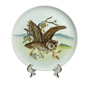 Andrea By Sadek Porcelain Plate Series Birds in Flight 1983 Screech Owl #6637